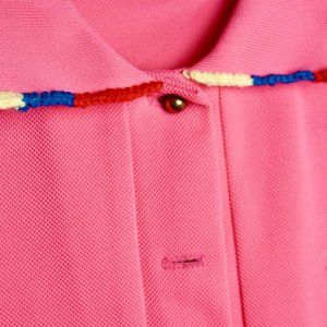 Pink 1970s reworked Lacoste rainbow dress